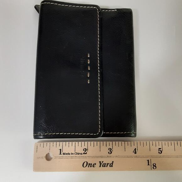 Fossil Trifold Wallet Black Genuine Leather Fold Over Travel Wallet Card Case - Picture 9 of 9